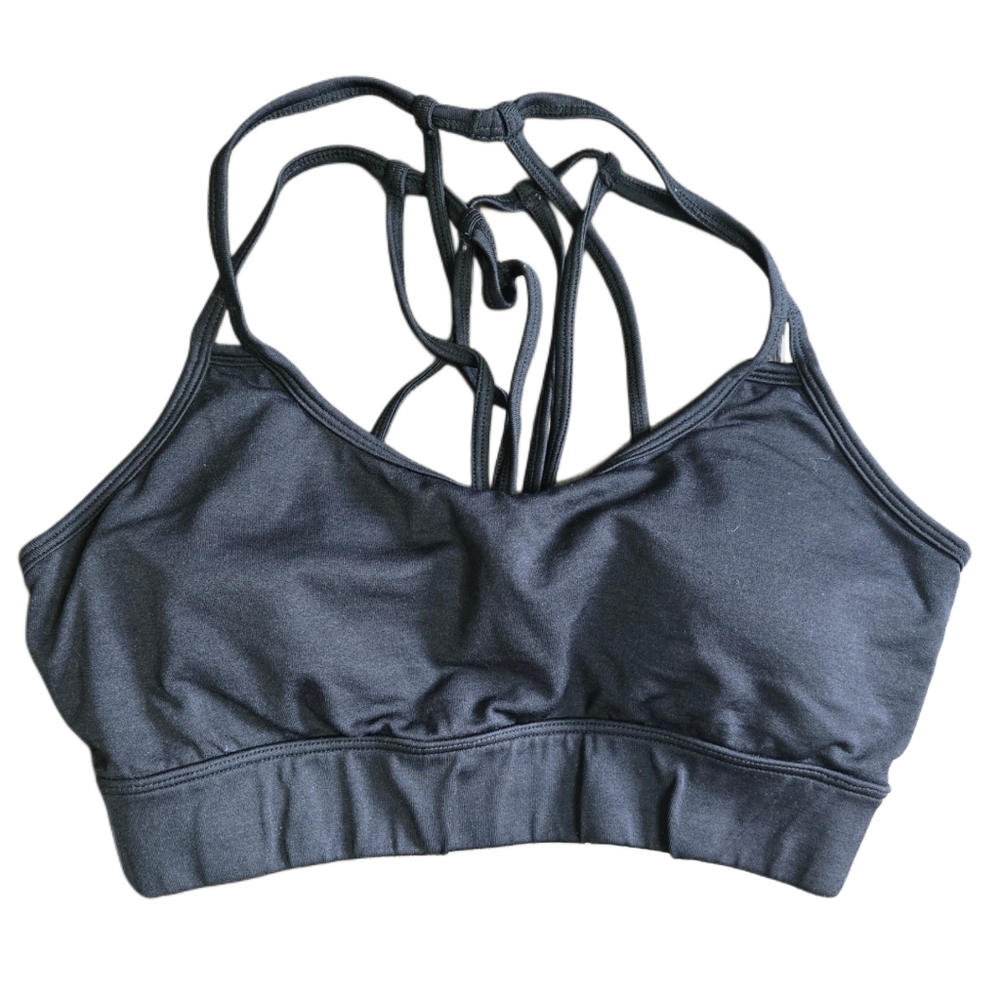 Fabletics Black Strappy Back Sports‎ Bra Medium | Crisscross Activewear Yoga Gym